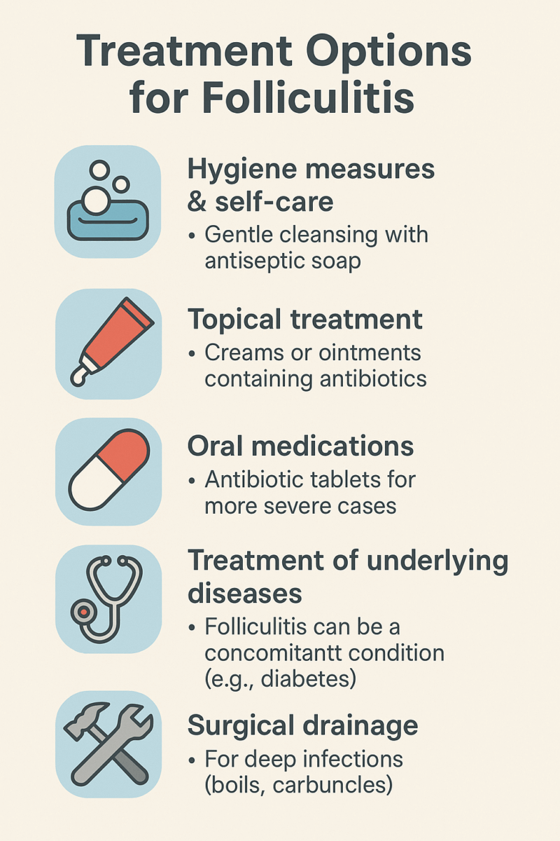 Infographic with the main treatment options for folliculitis.