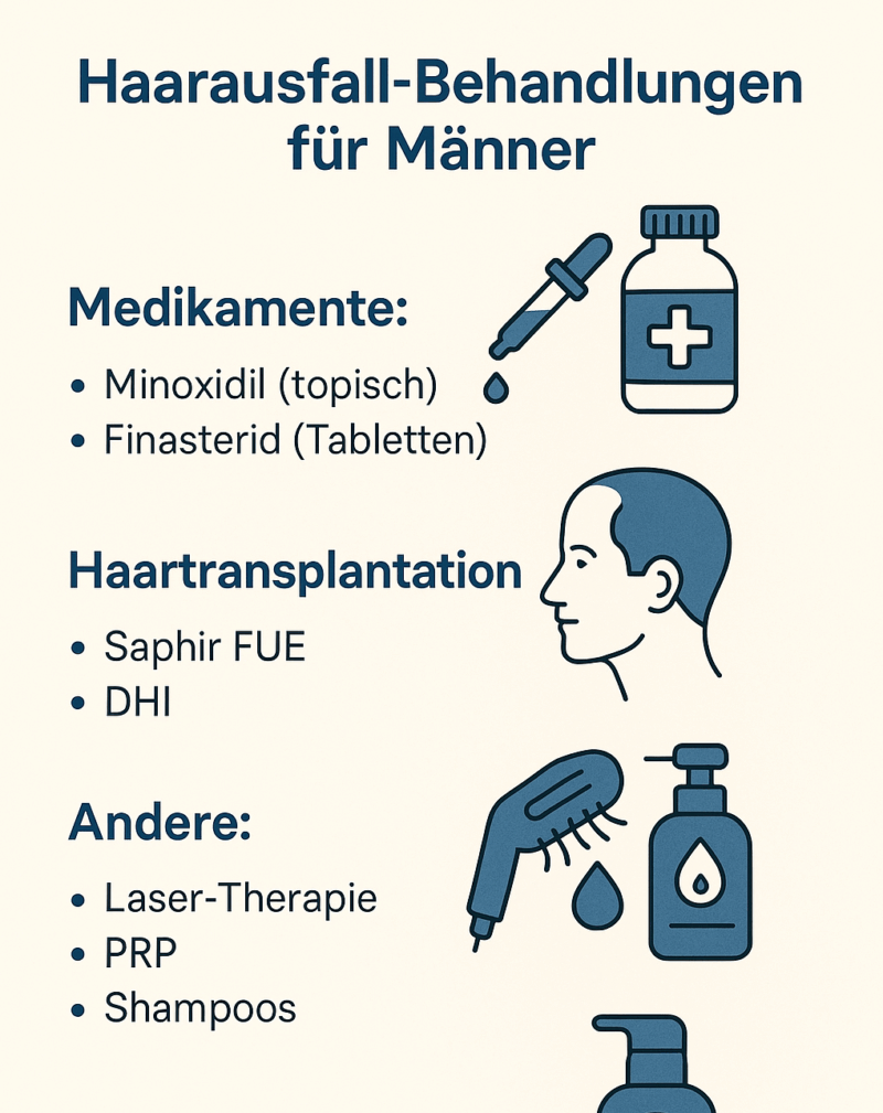 Infographik der Behandlungen für Haarausfall bei Männern