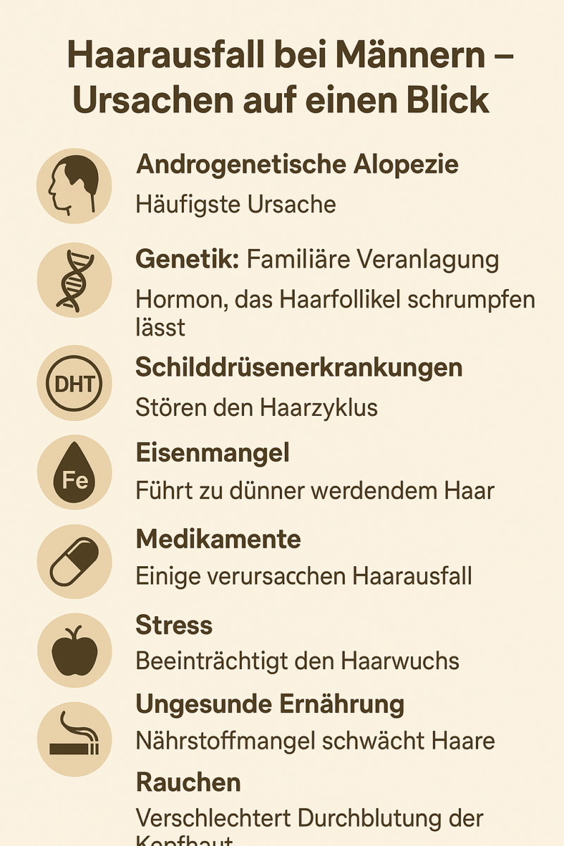 Infographik die die Ursachen von Haarausfall bei Männern erklärt