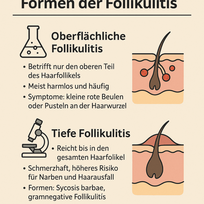 Infographik die die verschiedene Formen von Follikulitis erklärt.