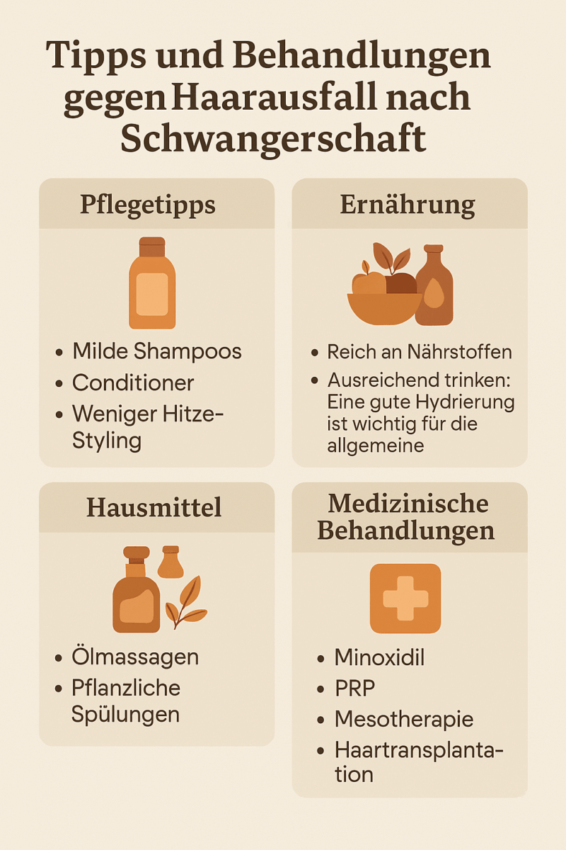Infografik mit den besten Methoden gegen Haarausfall nach der Schwangerschaft.