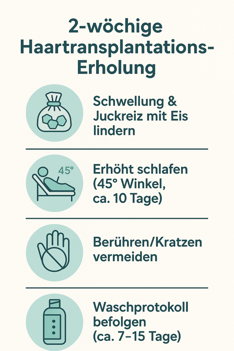 Infographik mit die 4 beste Tipps zur Erholung nach einer Haartransplantation