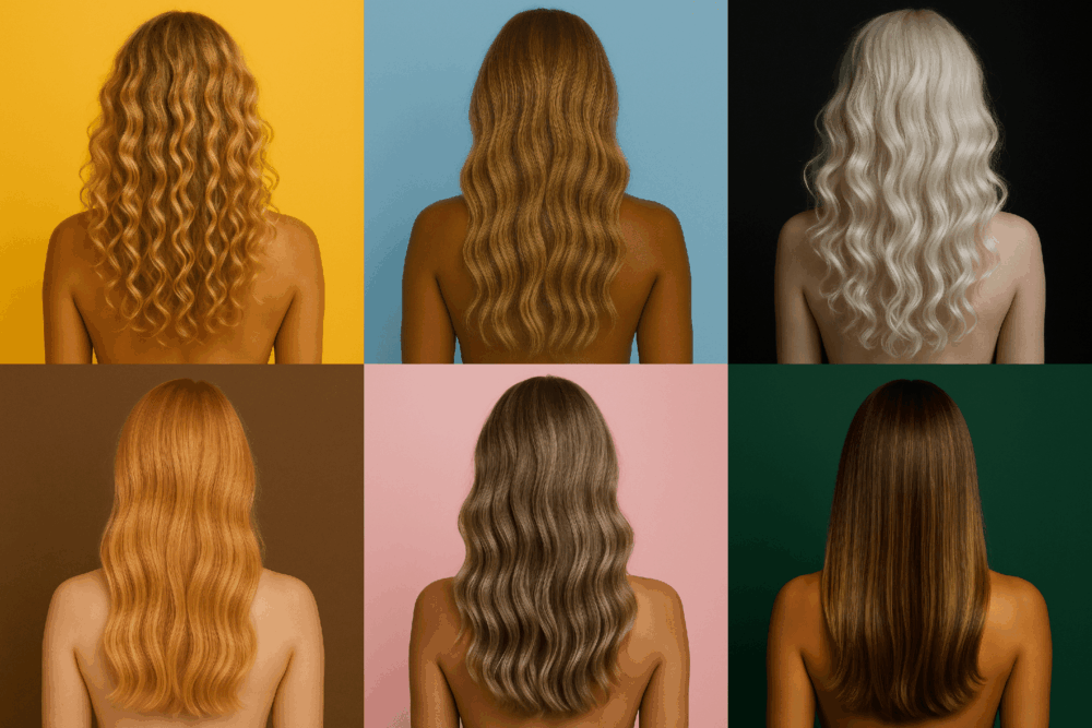 3x2 mosaic with the 6 main types of blonde hair