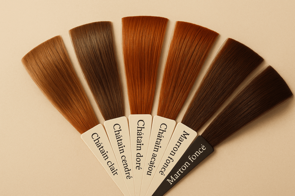 Photo qui montre les 5 types de cheveux châtain en éventail.