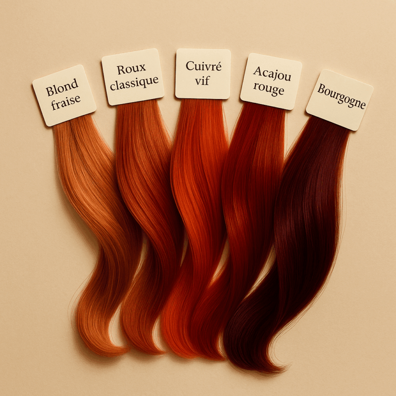 Les 5 types de cheveux roux en éventail.