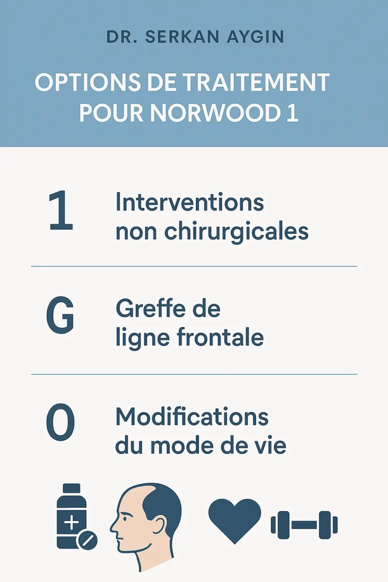Infographique qui explique les meilleurs traitements pour la perte de cheveux en phase Norwood 1