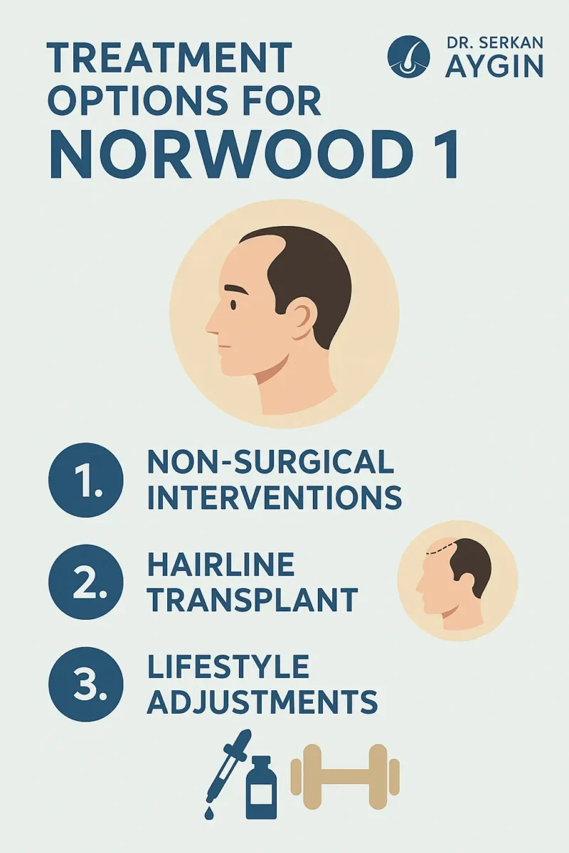 Infographic showing treatment options for Norwood 1