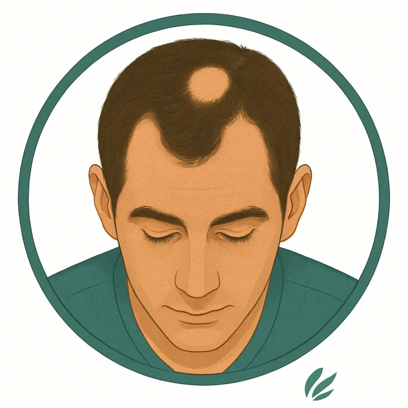 Cartoon image of a man with Norwood 3 hair loss