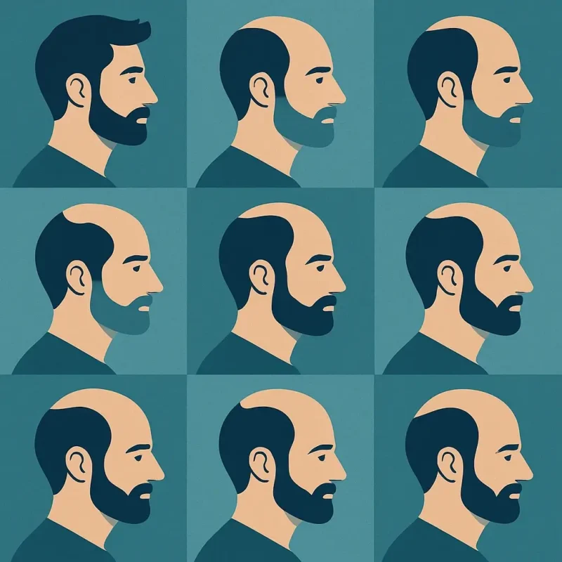 Illustration of the complete hair loss process on the Norwood scale
