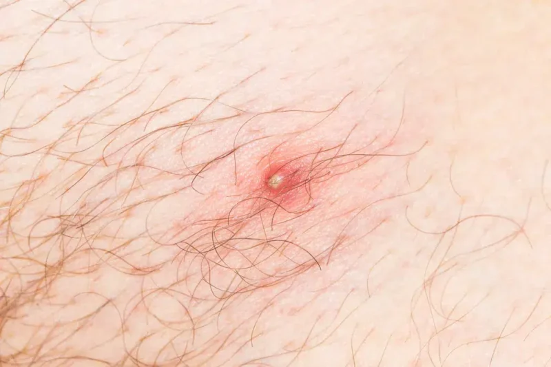 Poil incarné avec du pus