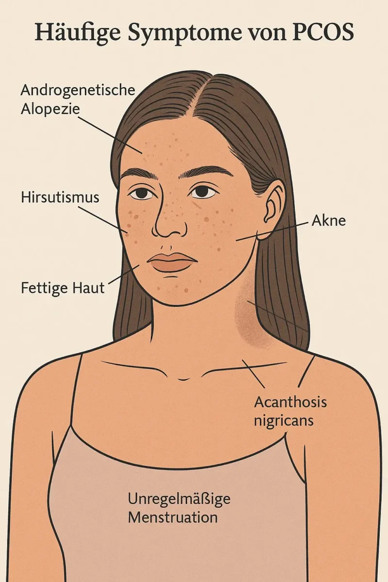 Infographik, die PCOS Haarausfall Symptome illustriert