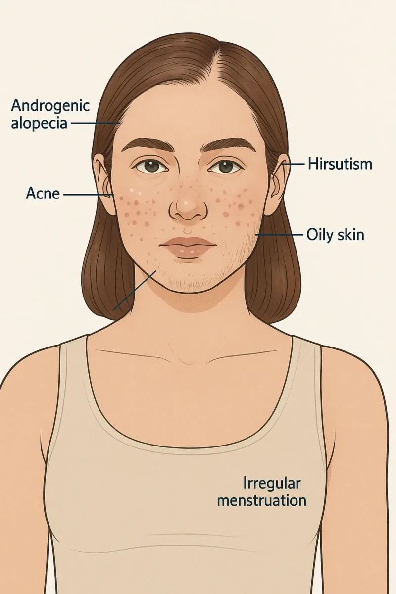 Infographic displaying different PCOS hair loss symptoms