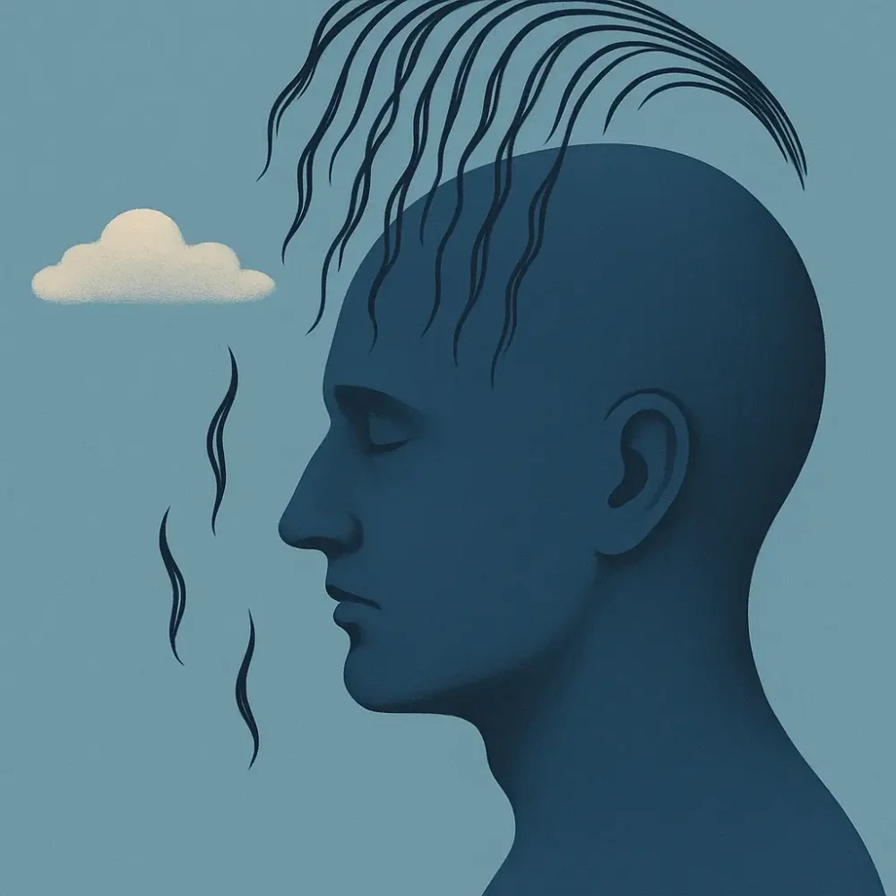Imagine inspirata da Magritte rappresentando il fatto di sognare di perdere i capelli