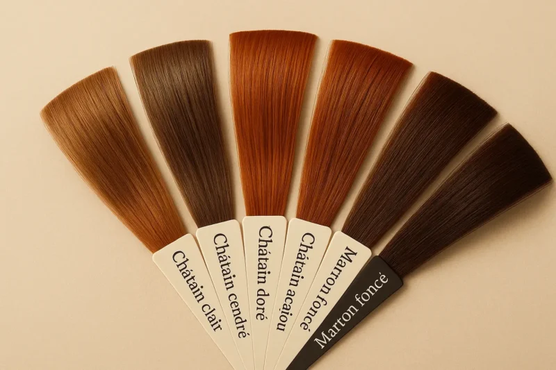 Photo qui montre les 5 types de cheveux châtain en éventail.