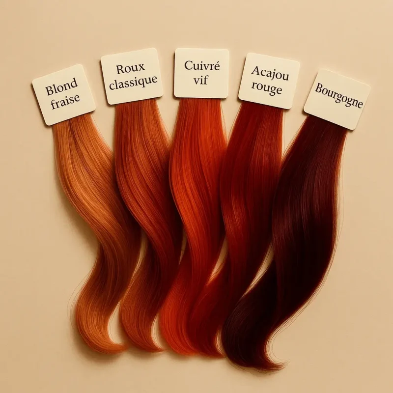 Les 5 types de cheveux roux en éventail.